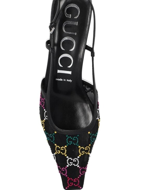 RETAIL $1220 - GUCCI GG MESH CRYSTAL SLINGBACK KITTEN HEEL - 35.5 - Picture 2 of 7